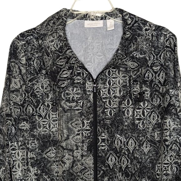 WEEKENDS BY CHICO'S long sleeve zippered front gray lightweight jacket sz 2 sz 1 - Picture 3 of 10